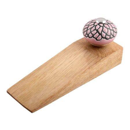 Pink And Black Etched Ceramic Wooden Door Stopper